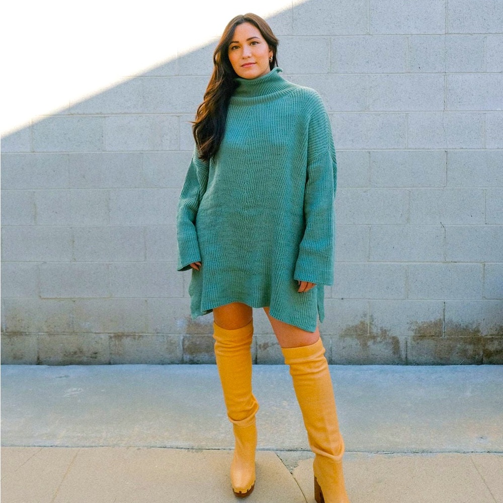 Cozy Teal Turtleneck Sweater Dress - Arraei Collective